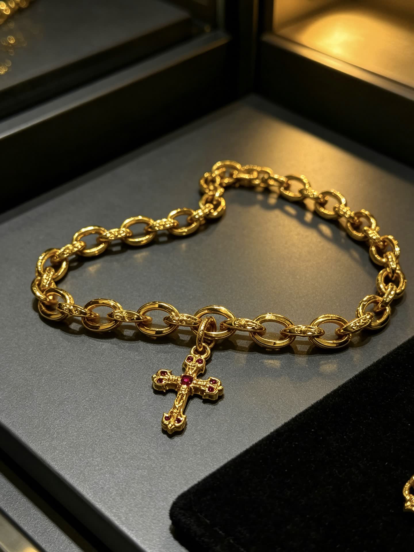 Chrome Hearts Gold Plated Bracelet with Cross Charm
